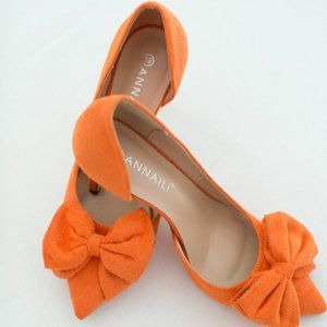Women's Orange 4' Heels, With Bow Detail